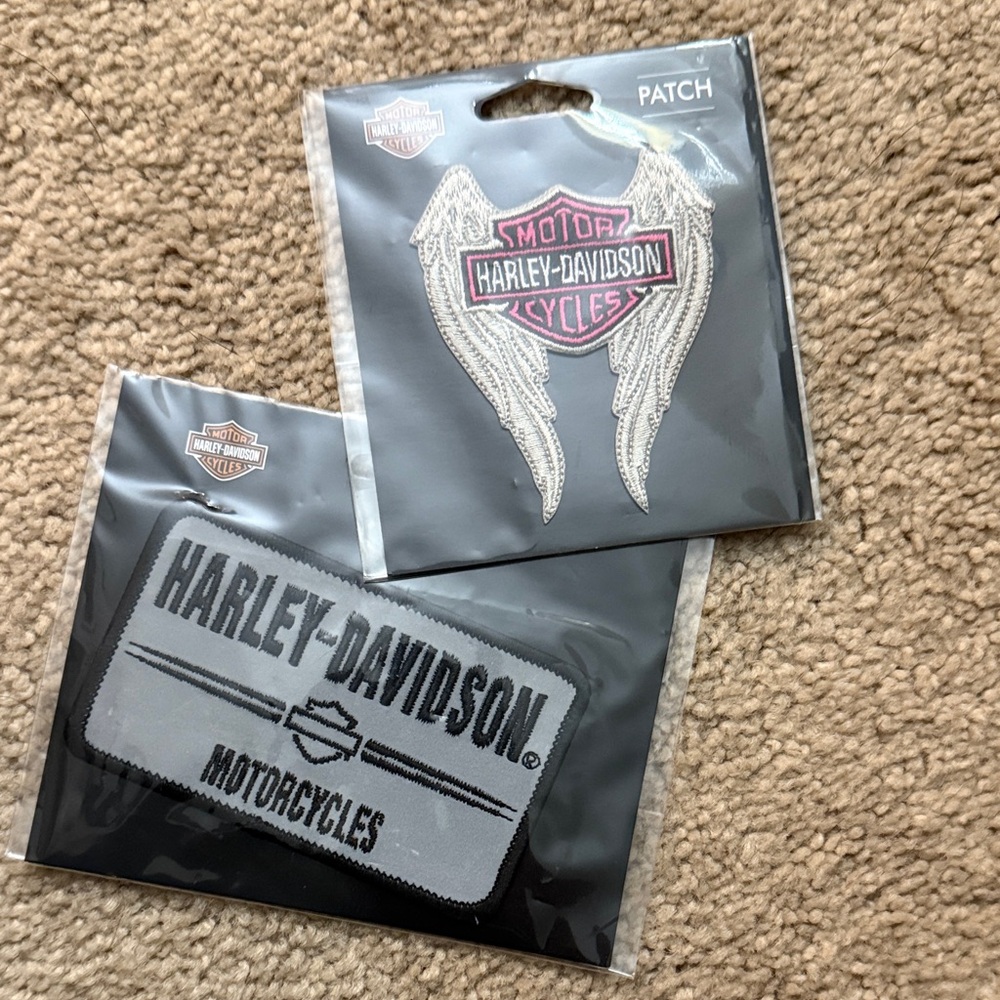 Harley-Davidson Winged and Text Patches - Pink, White, Black